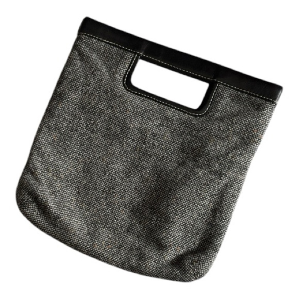 Vintage Banana Republic Wool Blend Leather Clutch Handbag Purse Dark Gray Black